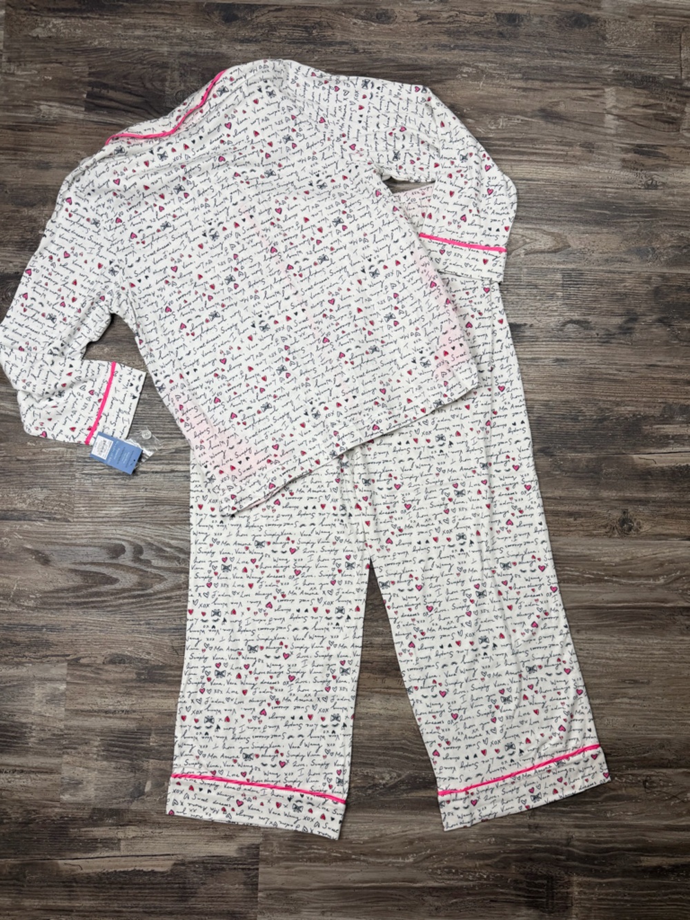 Simply Vera Wang Pajama Set NWT Size L Pink Heart Script Sleepwear Matching Set - Picture 14 of 14
